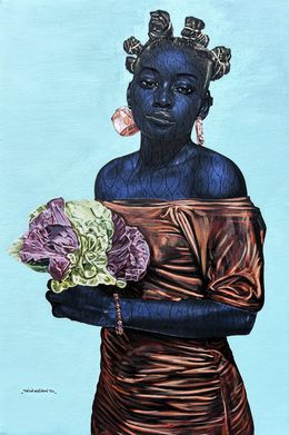 Painting, Love and Flowers - 21st Century, Contemporary, Figurative Portrait, Africa, Women, Taiwo Odejinmi