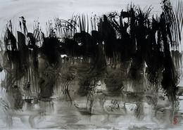 Painting, Les Marais de la Brière - Paysage de Loire Atlantique à l'encre de chine, Gilt - Gilles Thiebault