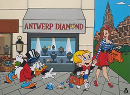 Painting, Shopping day - Uncle Scrooge / Picsou & Richie Rich in Antwerp, Belart Collective