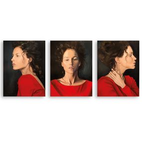 Painting, Woman in red, triptych, Diana Fuchs