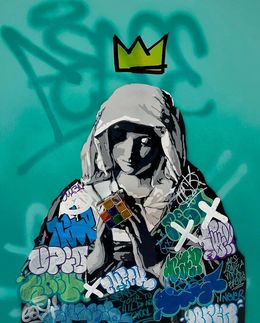 Painting, Virgin Plays with a Real Rubik's Cube, Quiona Ribes