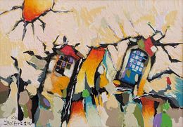 Painting, Landscape with houses, Ivan Yahnadzhiev